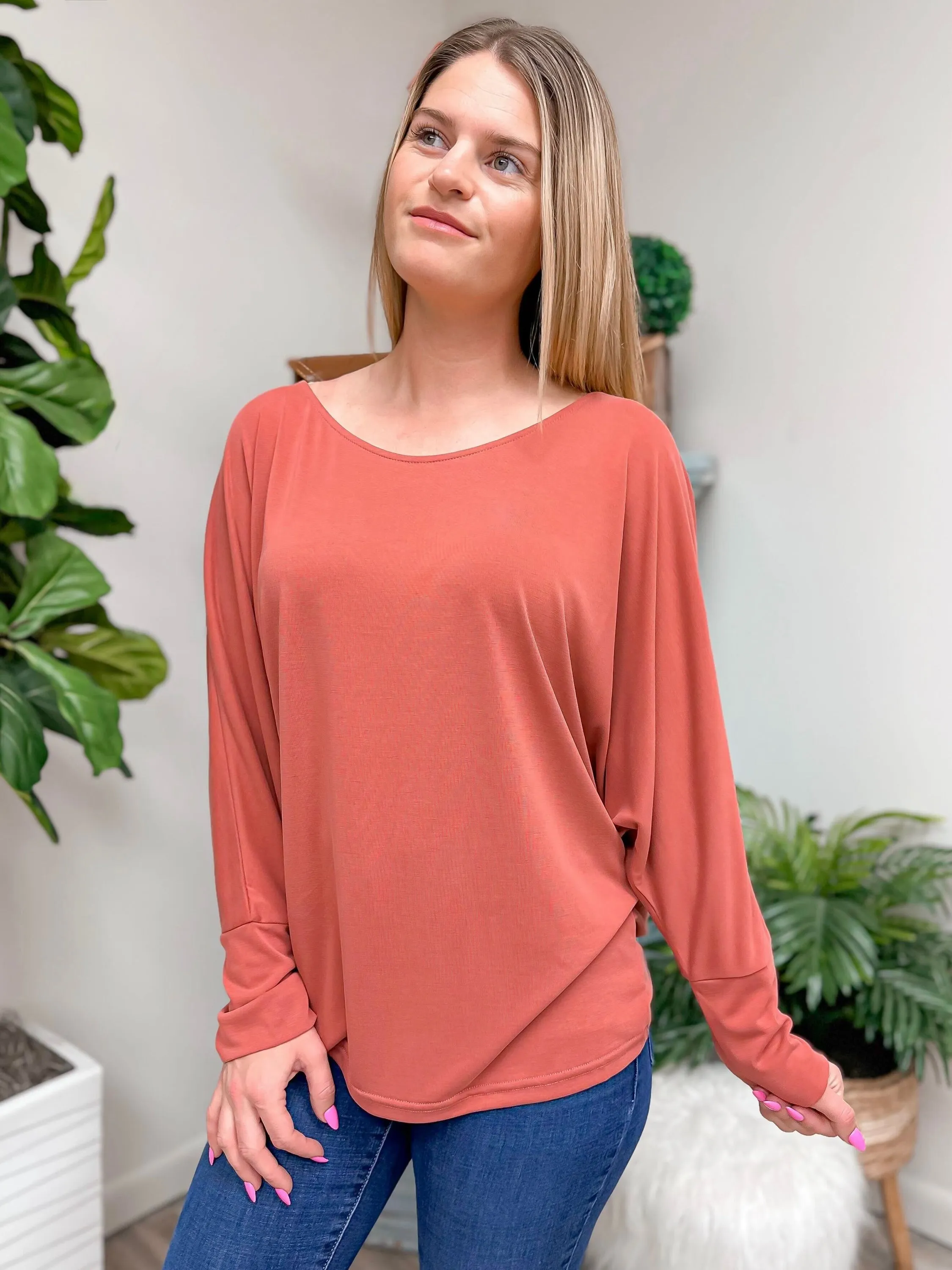 Solid Dolman Long Sleeve Top by Sew In Love
