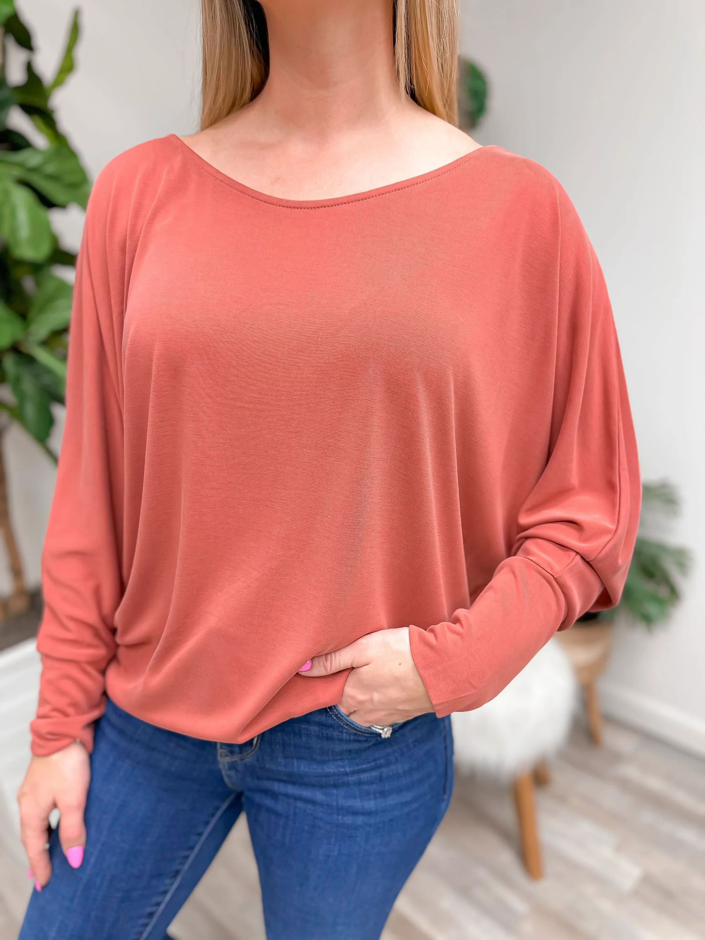 Solid Dolman Long Sleeve Top by Sew In Love