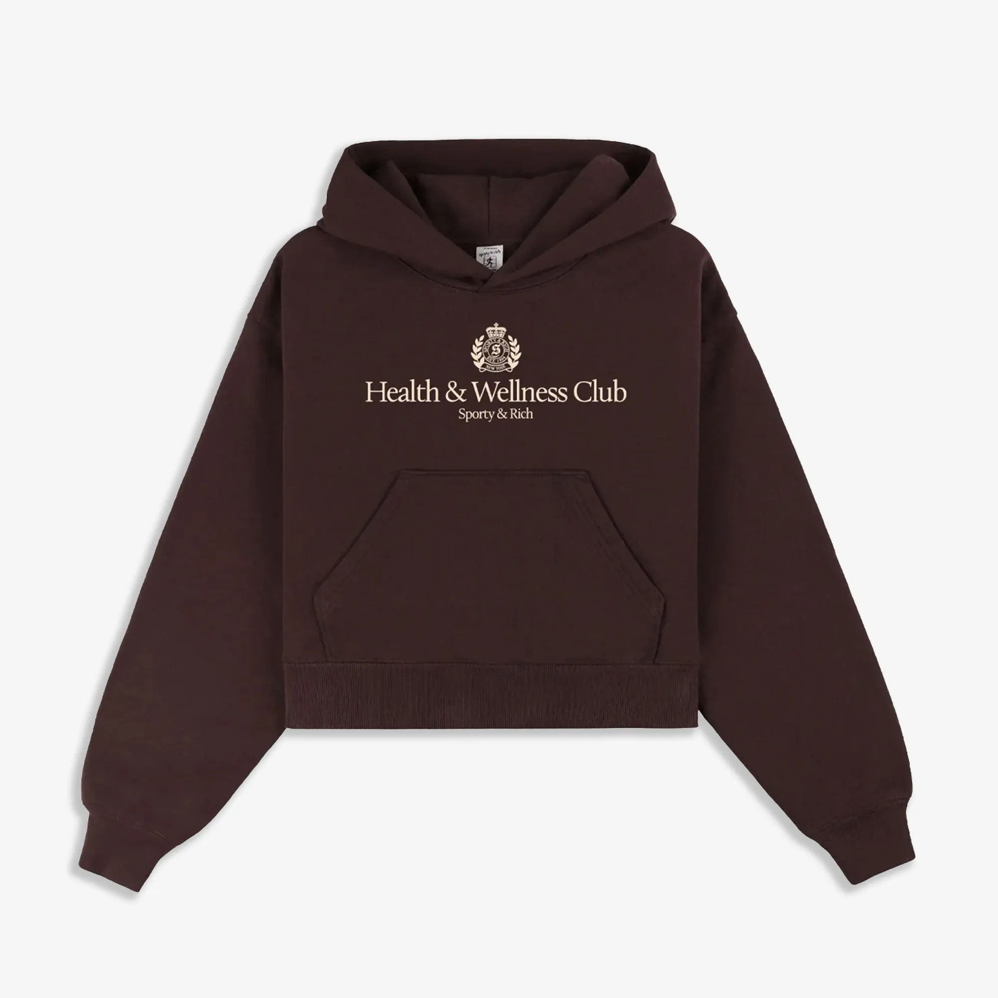 SPORTY & RICH | H&W CREST CROPPED HOODIE { BROWN