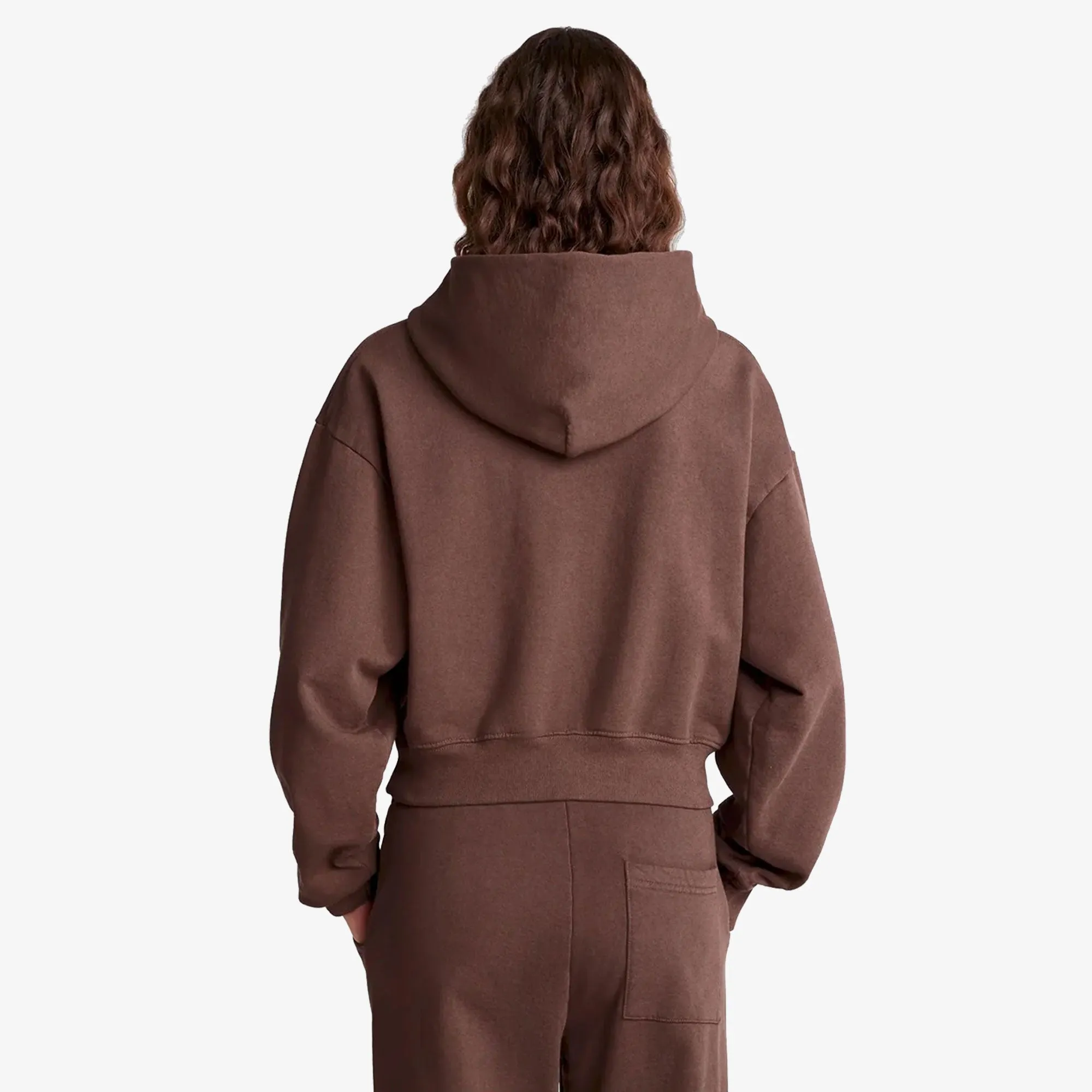 SPORTY & RICH | H&W CREST CROPPED HOODIE { BROWN