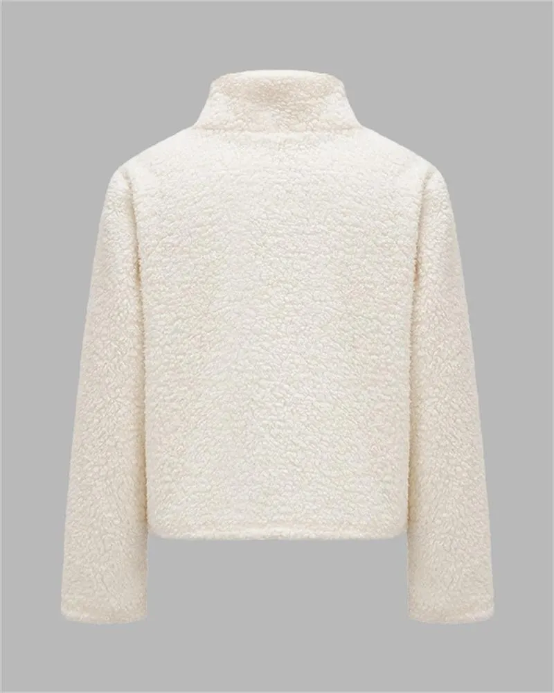 Stand Collar Faux Fur Jacket