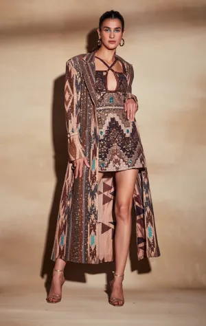 Stripe Aztec Trench Coat