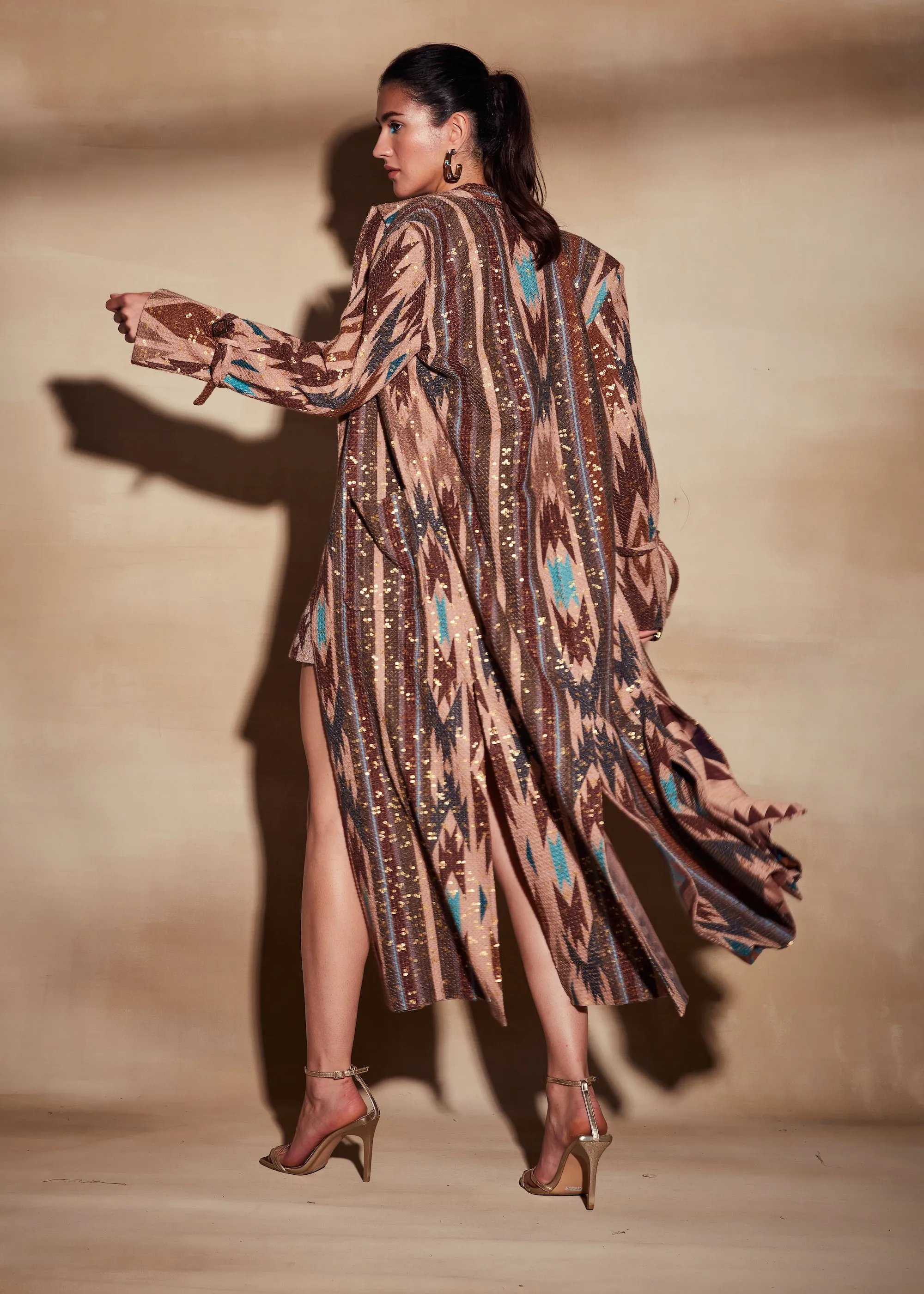 Stripe Aztec Trench Coat
