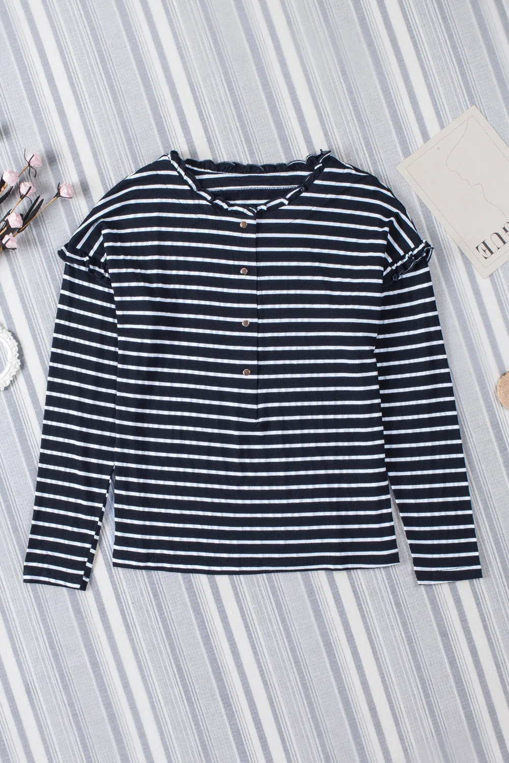 Striped Ruffled Long Sleeve Top