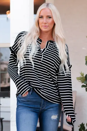 Striped Ruffled Long Sleeve Top