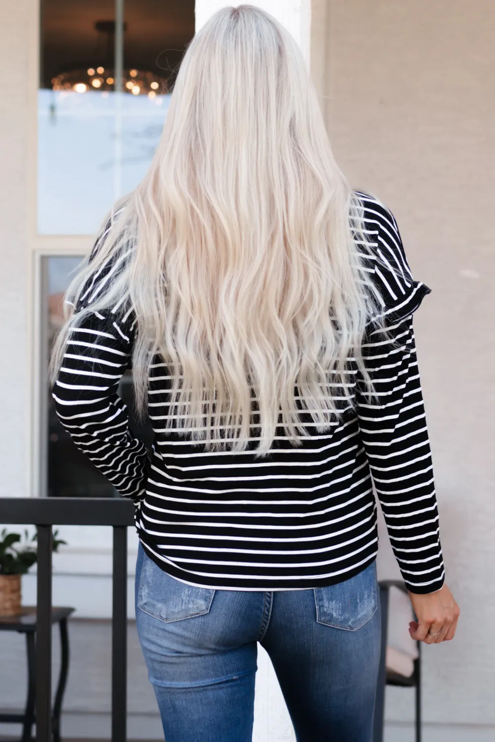 Striped Ruffled Long Sleeve Top