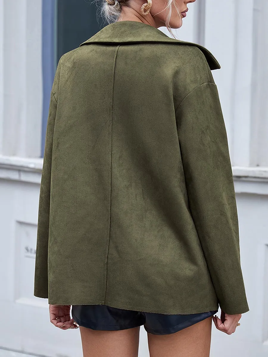 Stunncal Single Breasted Suede Long Sleeve Jacket