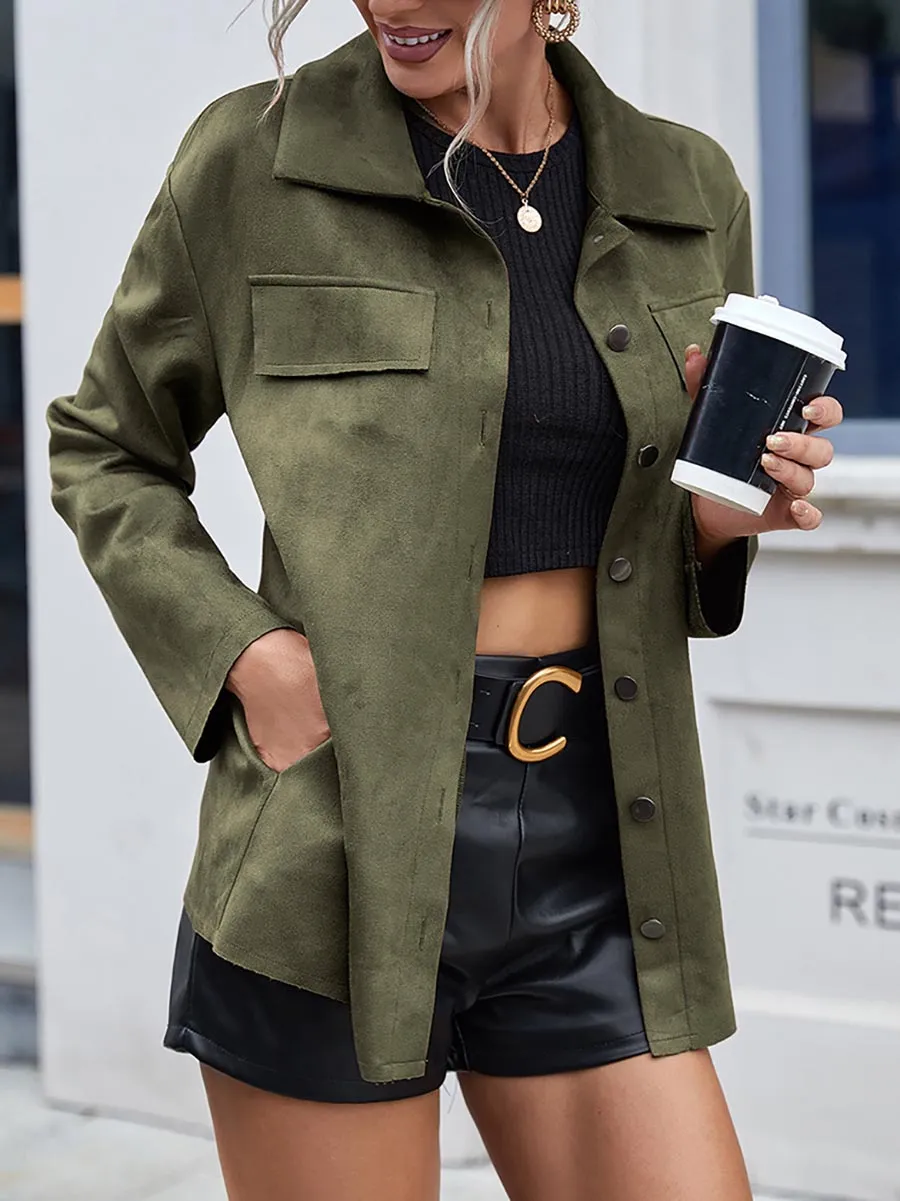 Stunncal Single Breasted Suede Long Sleeve Jacket