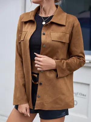 Stunncal Single Breasted Suede Long Sleeve Jacket