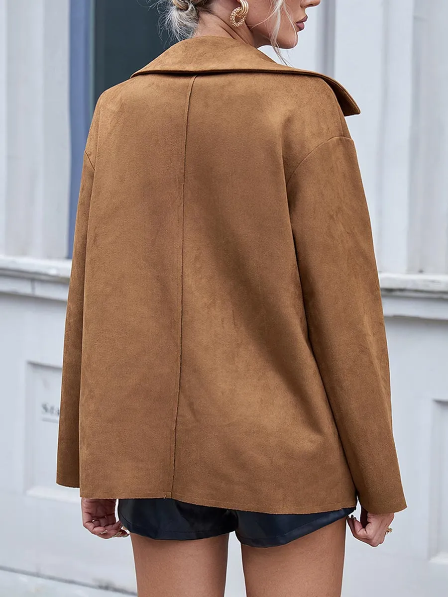 Stunncal Single Breasted Suede Long Sleeve Jacket