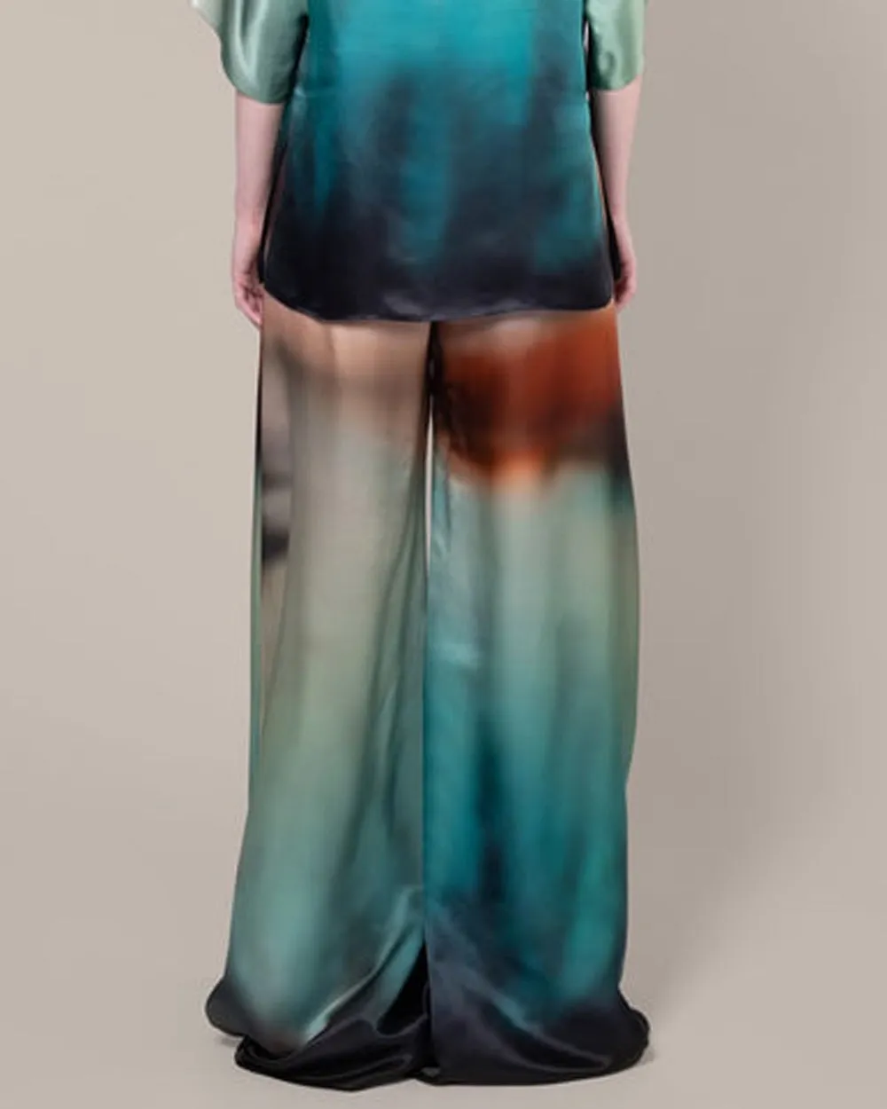 Sunset Teal Printed Silk Arneau Trouser