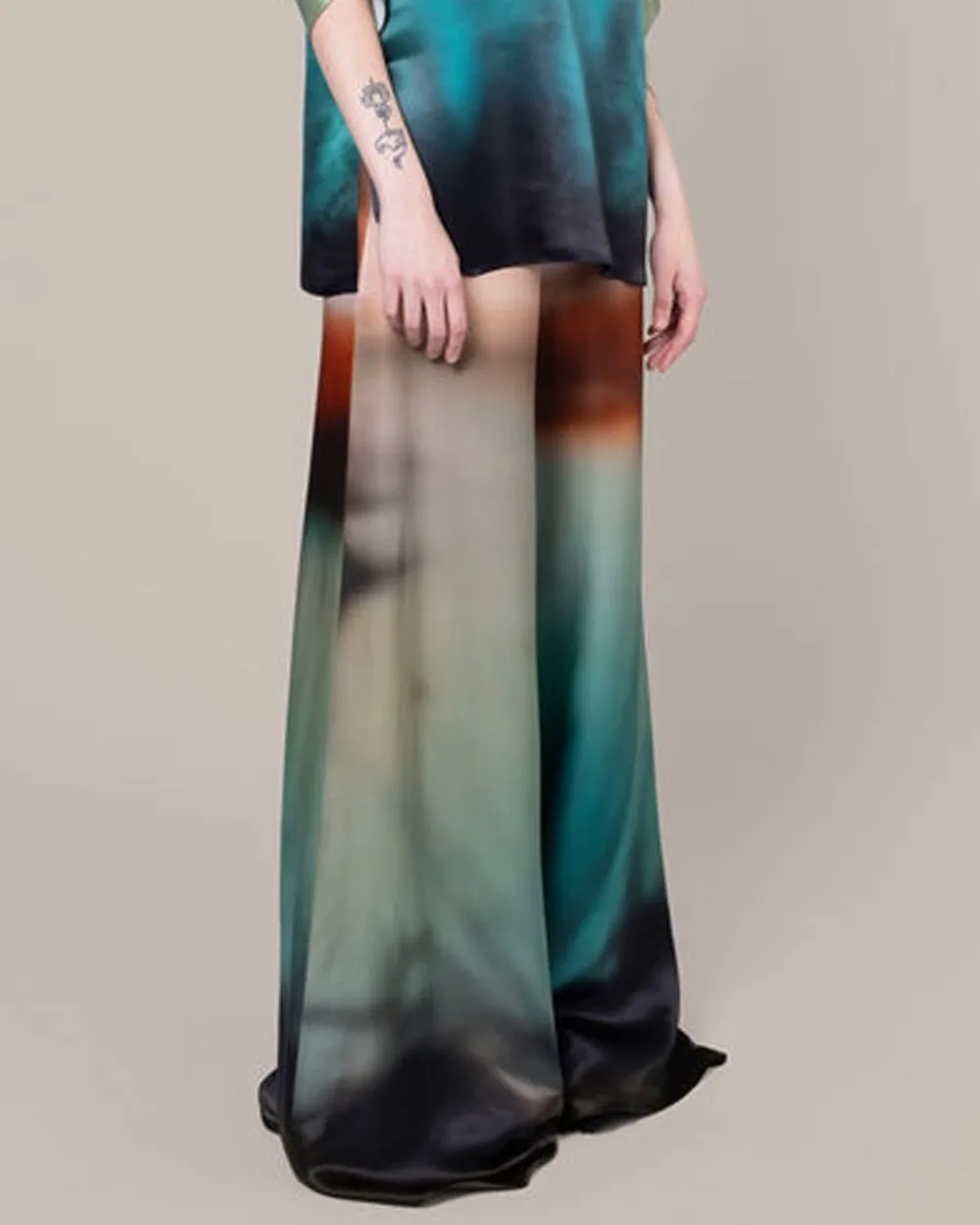 Sunset Teal Printed Silk Arneau Trouser