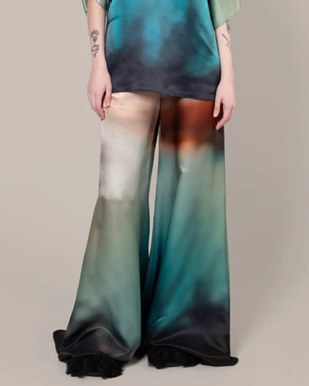 Sunset Teal Printed Silk Arneau Trouser