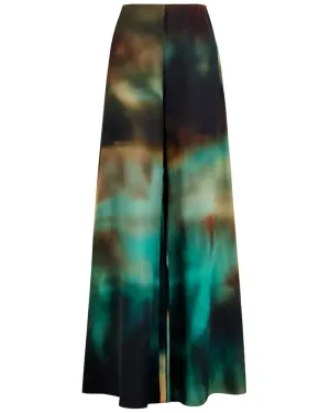 Sunset Teal Printed Silk Arneau Trouser