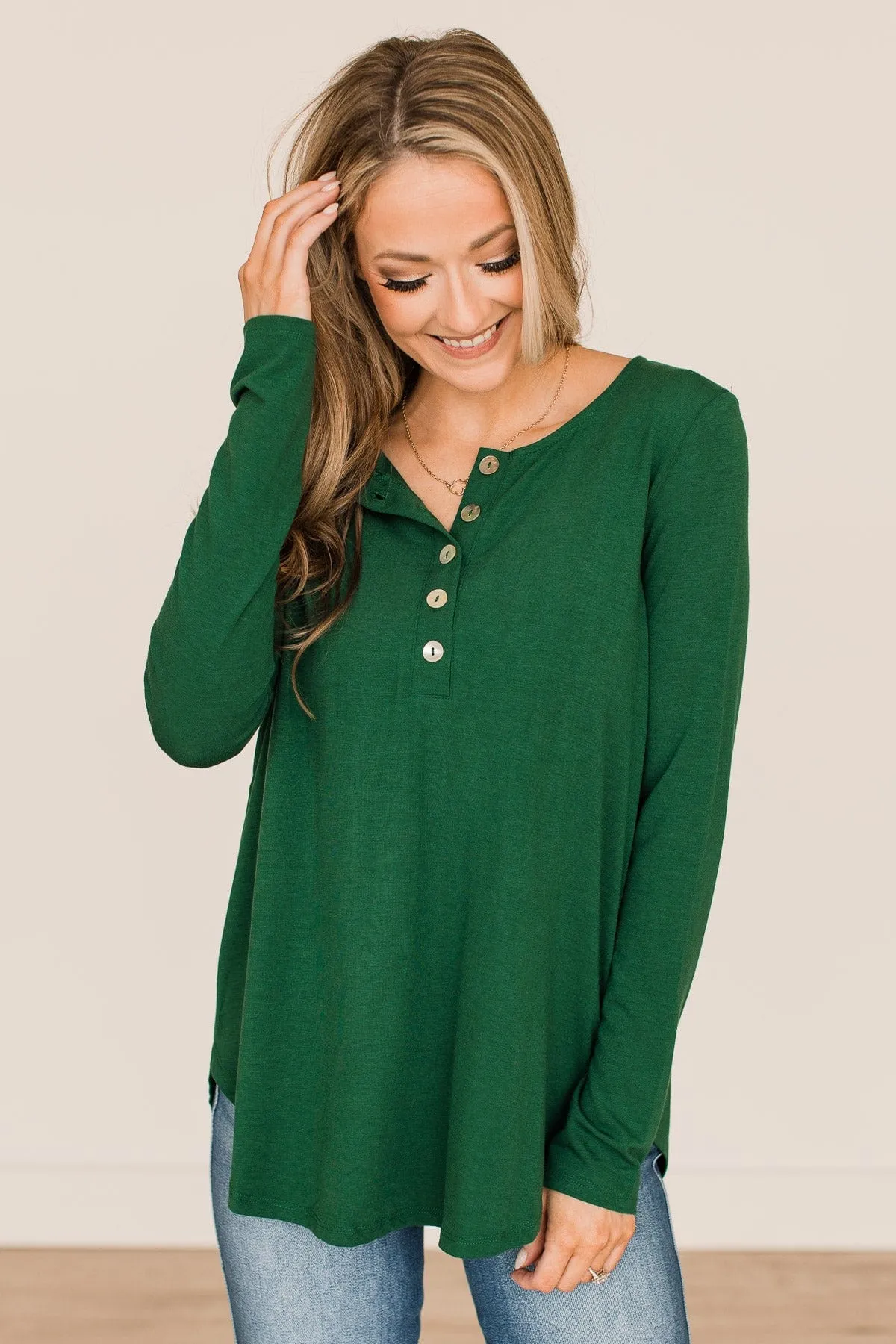 Taking It Slow Button Top- Dark Green
