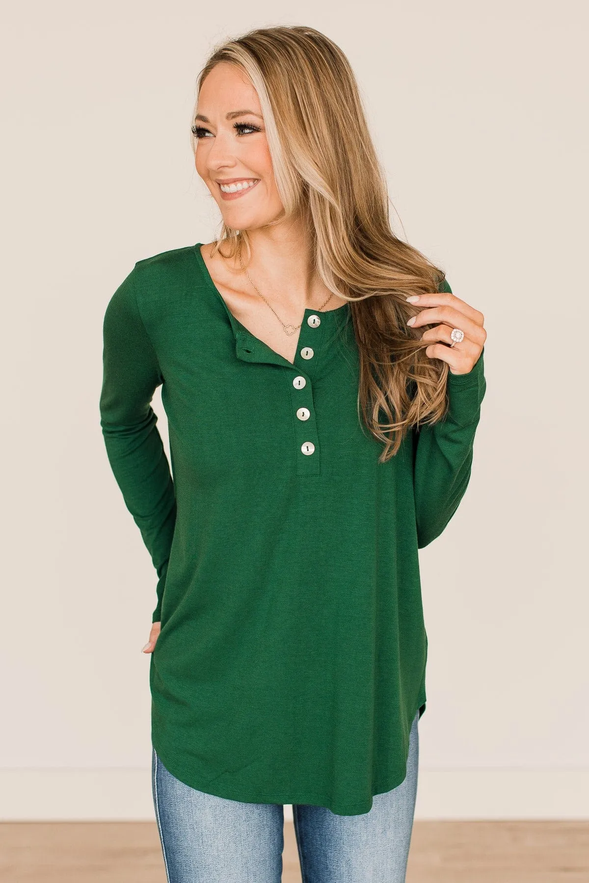 Taking It Slow Button Top- Dark Green