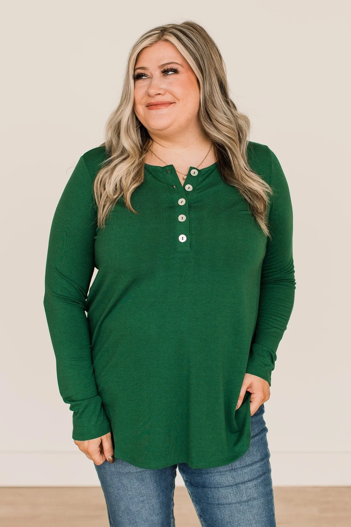 Taking It Slow Button Top- Dark Green