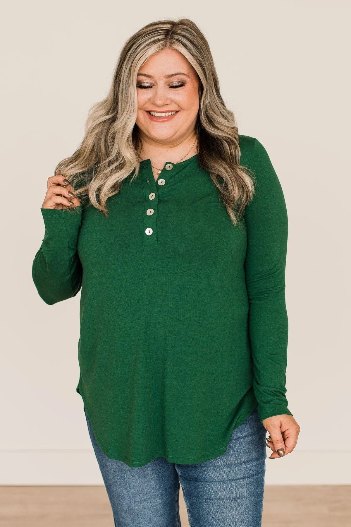 Taking It Slow Button Top- Dark Green
