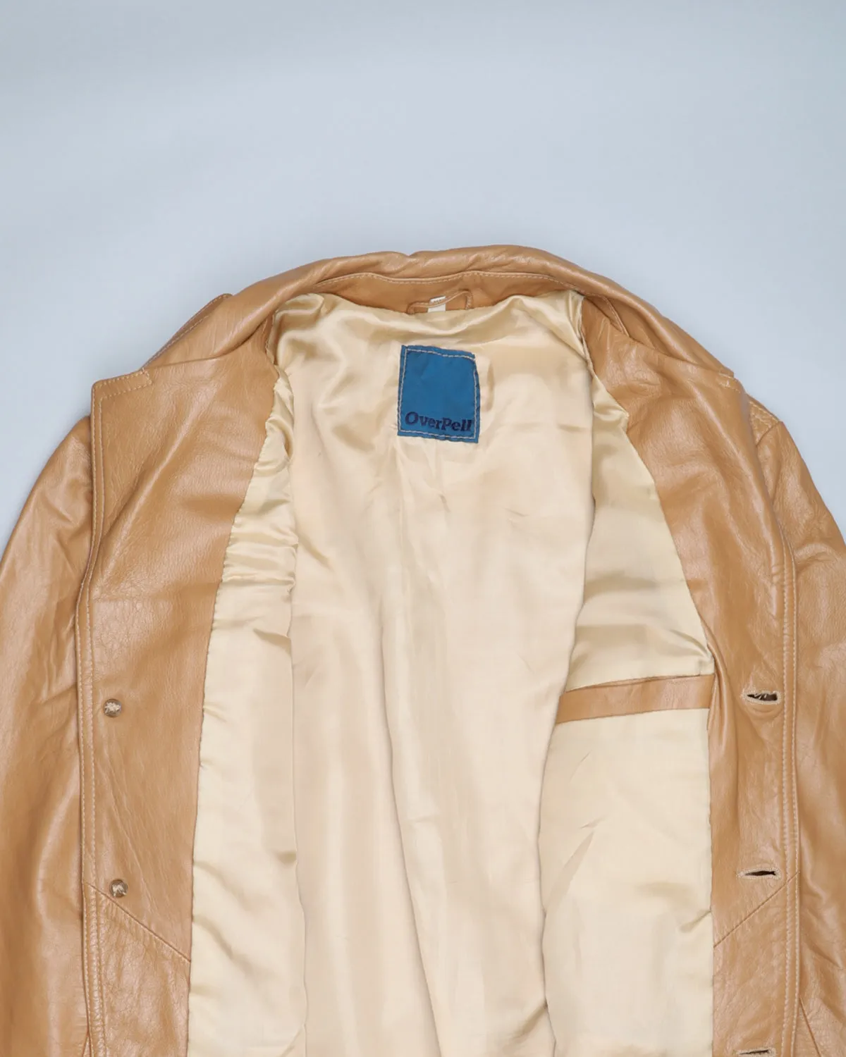 Tan beige '70s leather trench coat