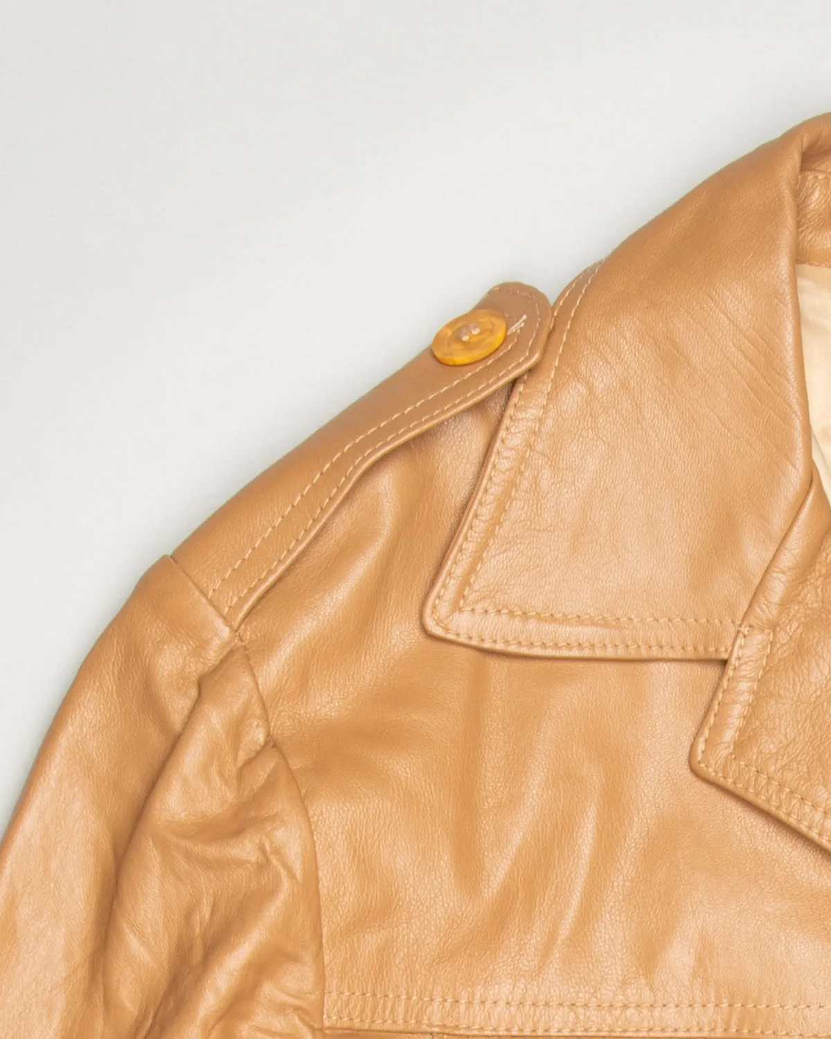 Tan beige '70s leather trench coat