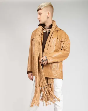 Tan beige '70s leather trench coat