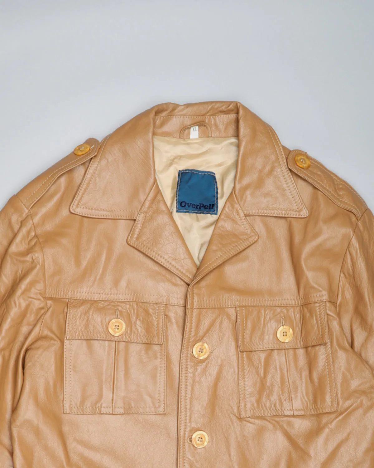 Tan beige '70s leather trench coat