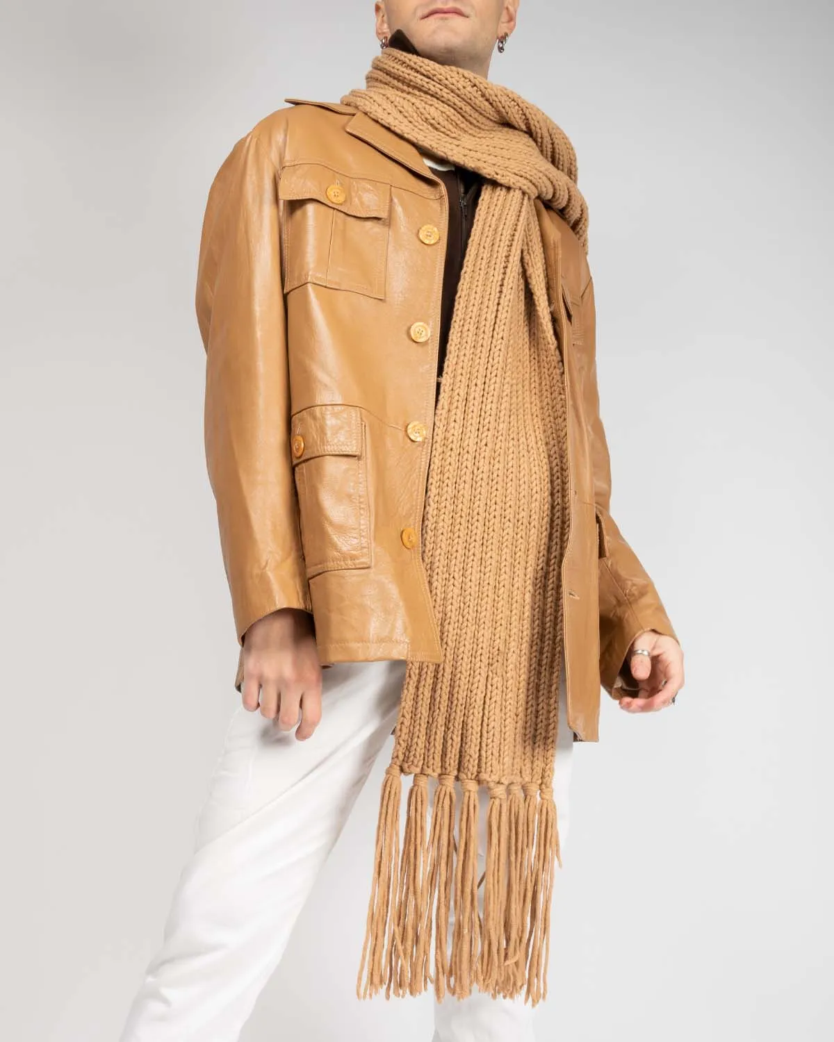 Tan beige '70s leather trench coat
