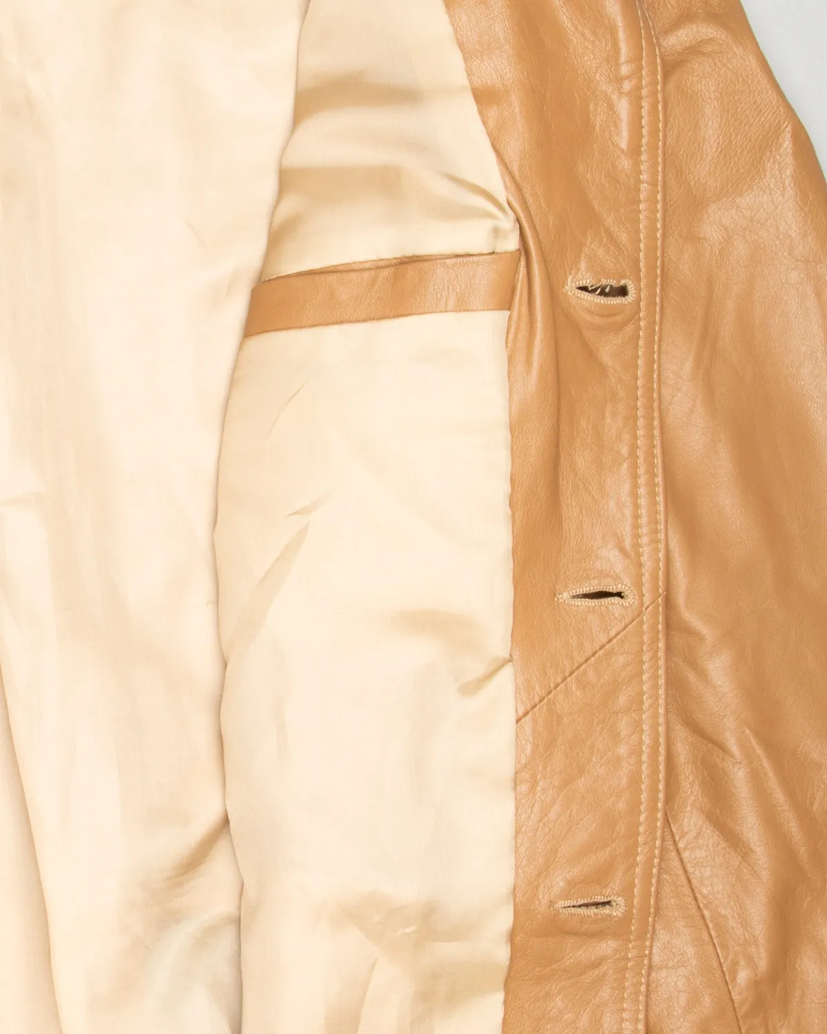 Tan beige '70s leather trench coat