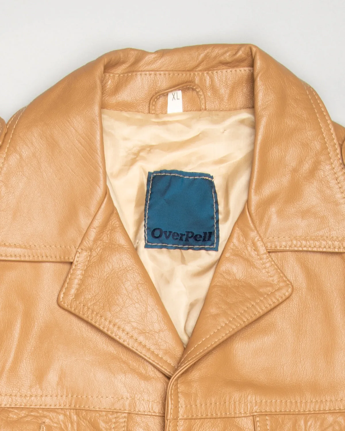 Tan beige '70s leather trench coat
