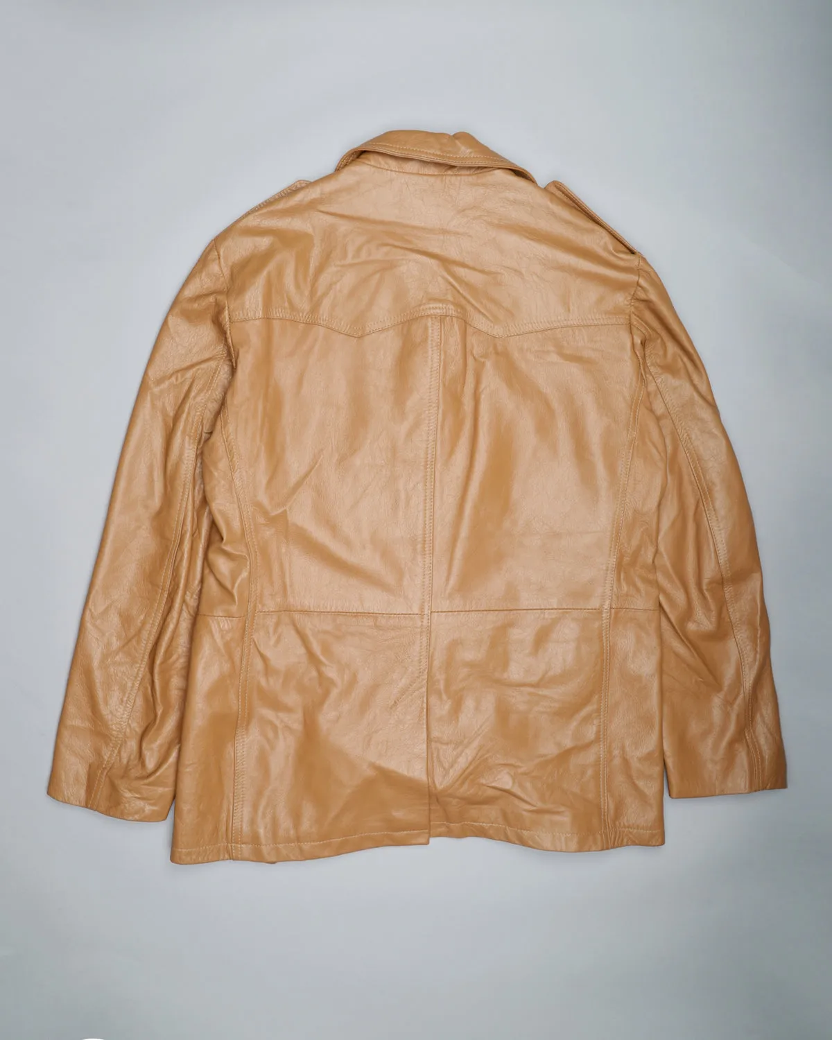 Tan beige '70s leather trench coat