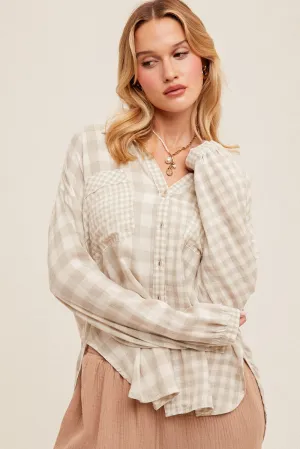 Taupe Oversized Plaid Shirt