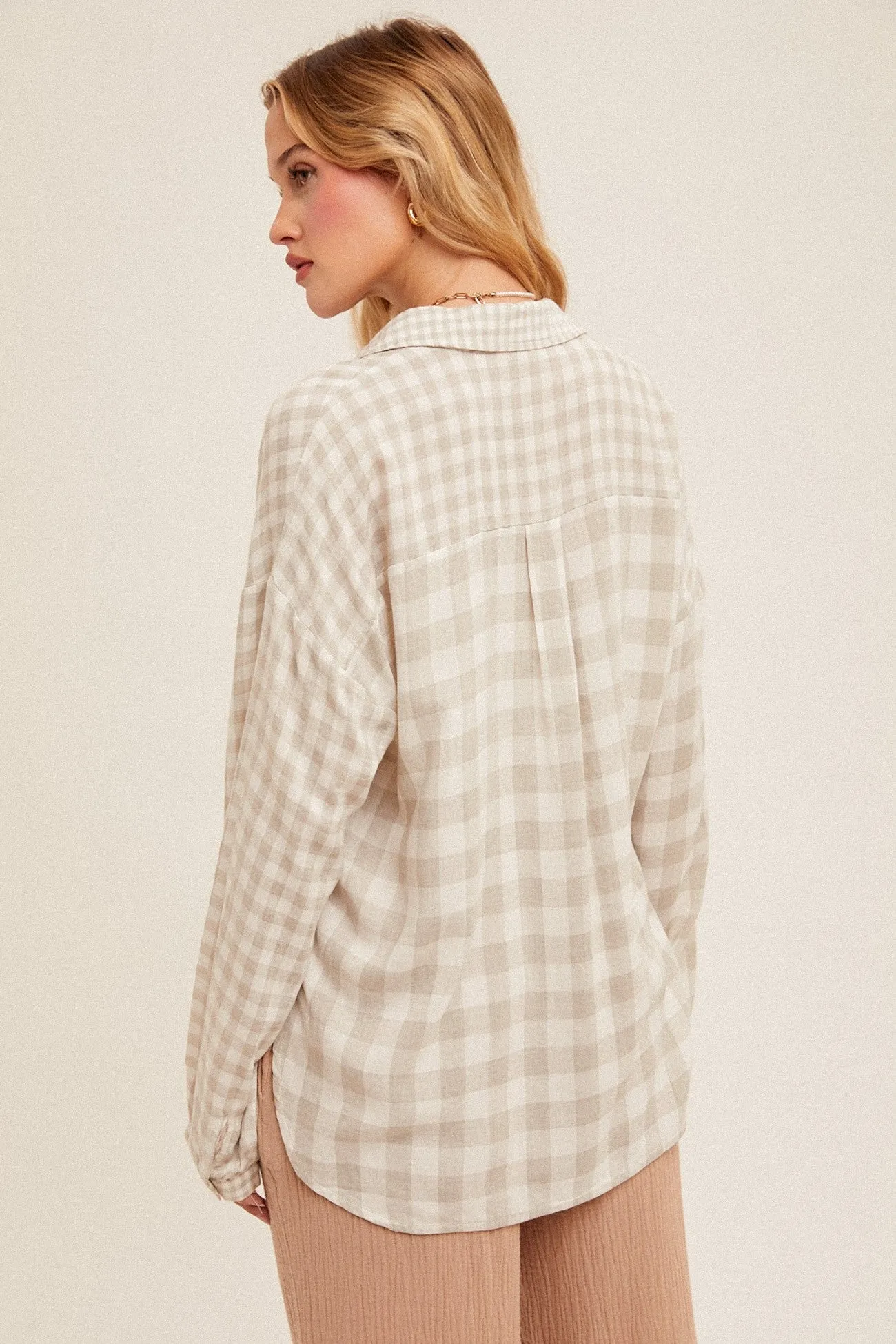 Taupe Oversized Plaid Shirt