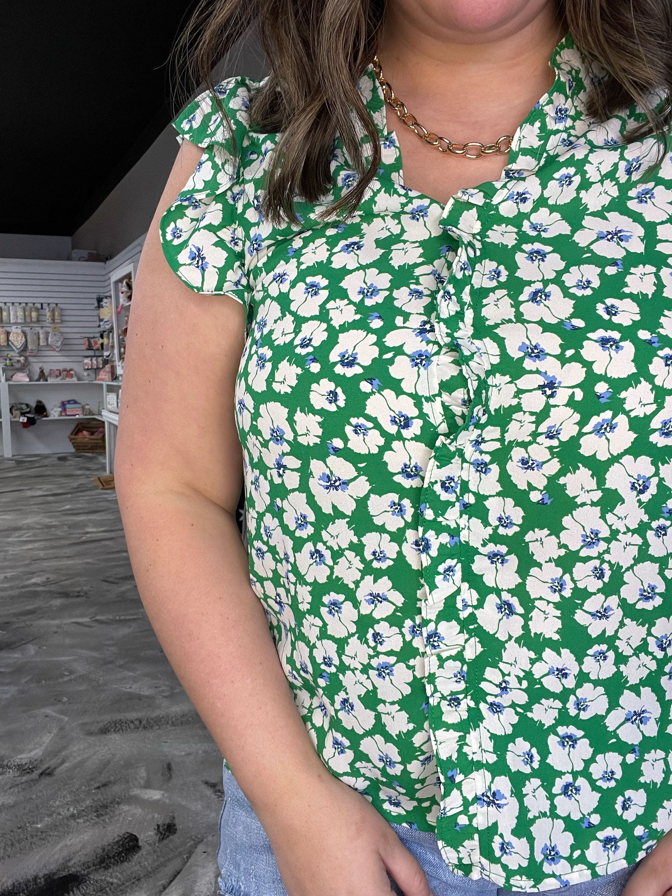 Tea Party Vibes Kelly Green Floral Top