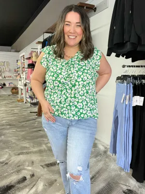 Tea Party Vibes Kelly Green Floral Top