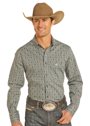 Teal RR Woven Long Sleeve Shirt BMB2S04724