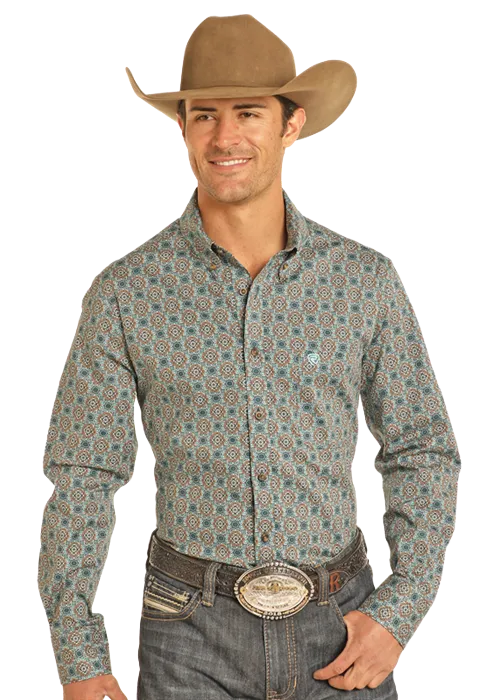 Teal RR Woven Long Sleeve Shirt BMB2S04724