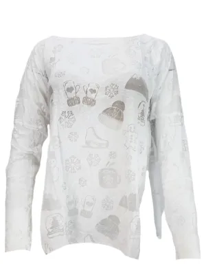 TEREZ Women's White Winter Burnout Long Sleeve Shirt #22157839 NWT