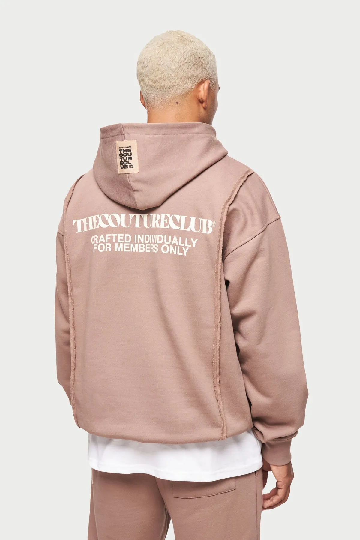 The Couture Club Raw Seam Quarter Zip Hoodie Coffee