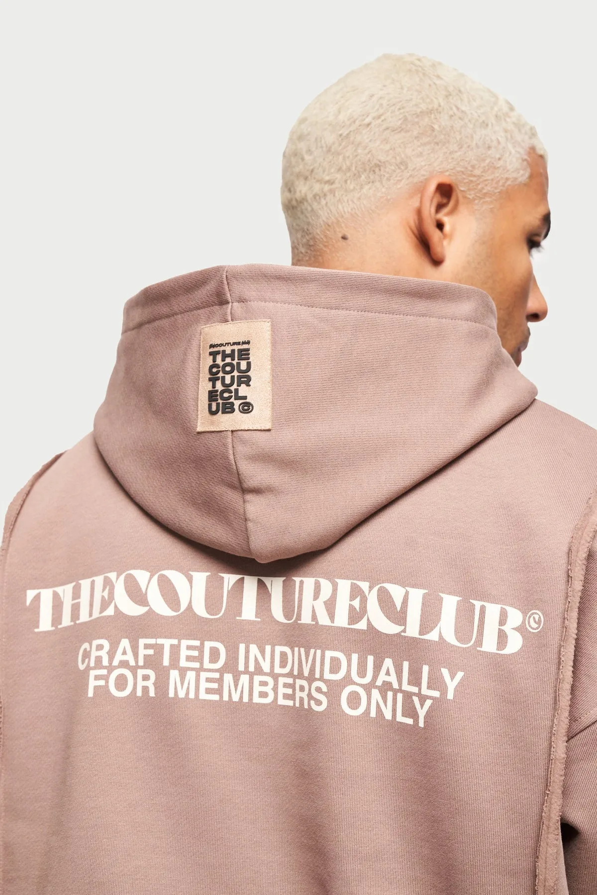 The Couture Club Raw Seam Quarter Zip Hoodie Coffee
