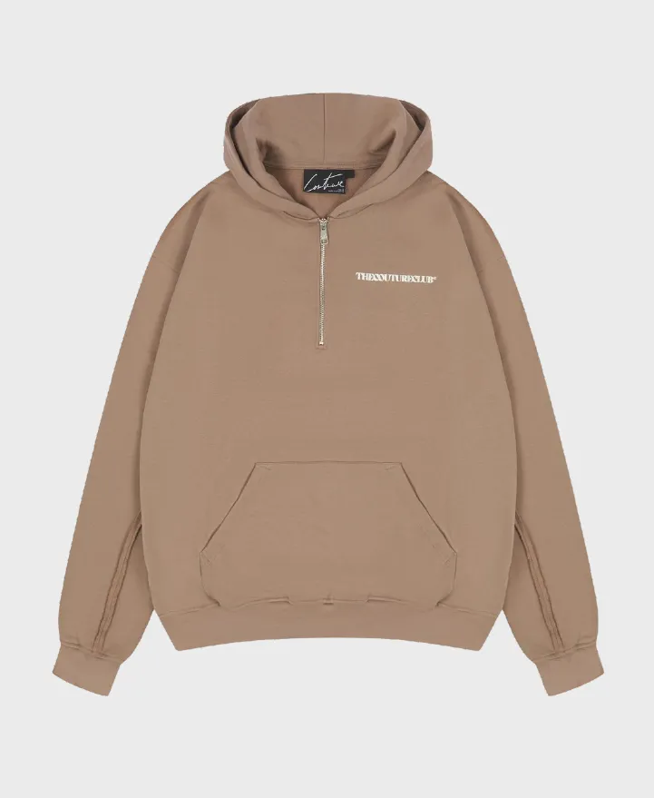 The Couture Club Raw Seam Quarter Zip Hoodie Coffee