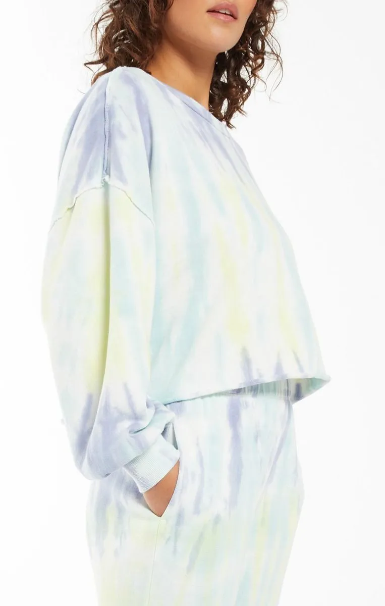 The Tempest Sorbet Skies Tie-Dye Pullover in Lavender Grey by Z Supply