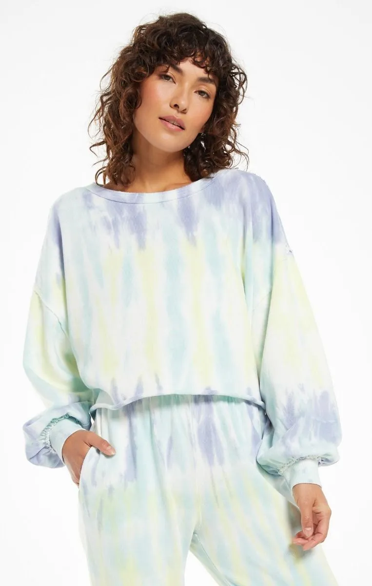 The Tempest Sorbet Skies Tie-Dye Pullover in Lavender Grey by Z Supply