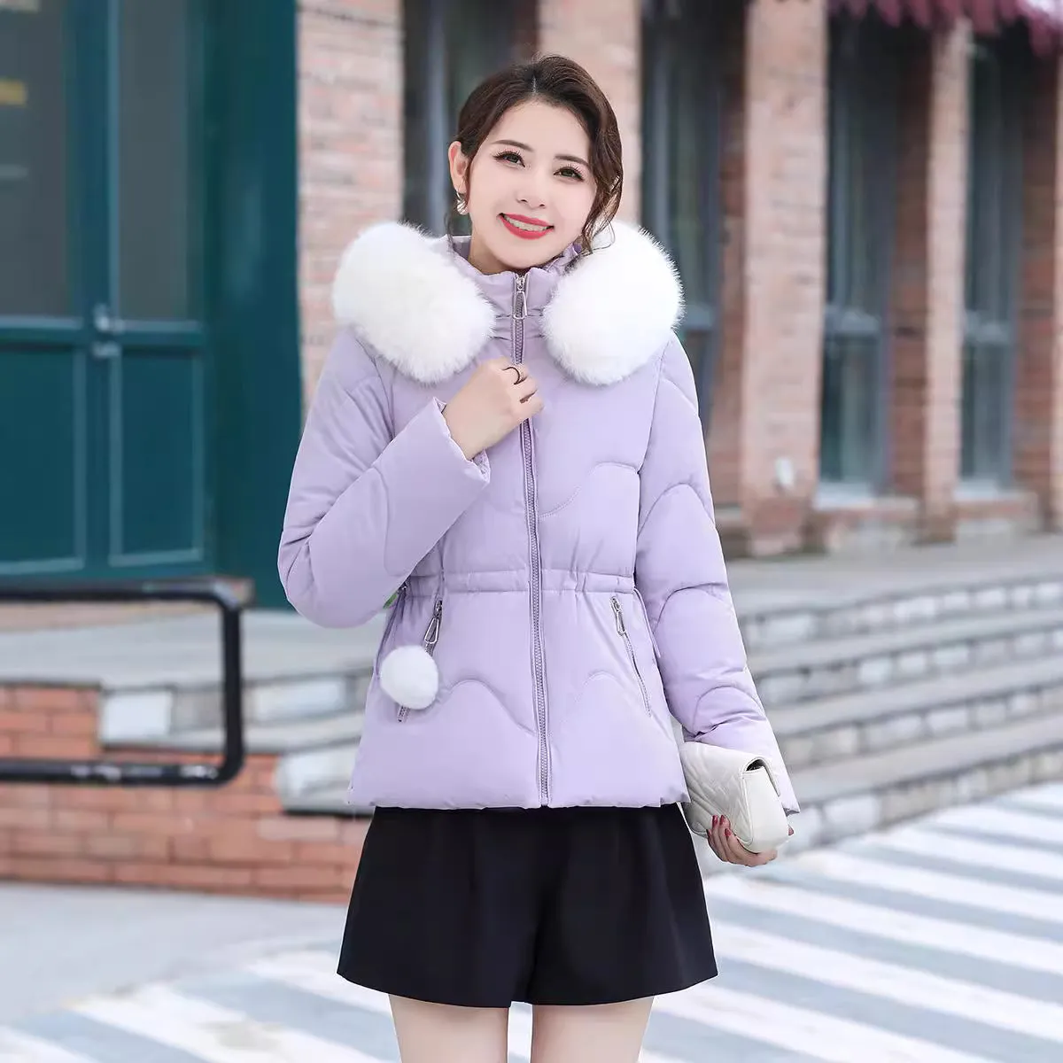 Trendy Water-resistant Padded Puffer Jacket for Women with Hip-length Design
