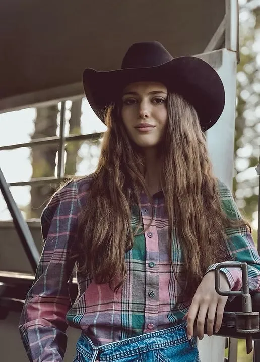 Trixie Green & Pink Plaid Cotton Ladies Long Sleeve Shirt
