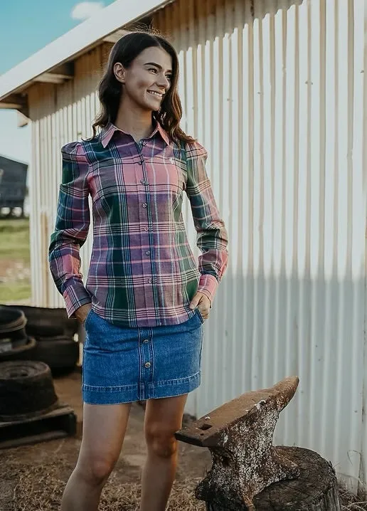 Trixie Green & Pink Plaid Cotton Ladies Long Sleeve Shirt