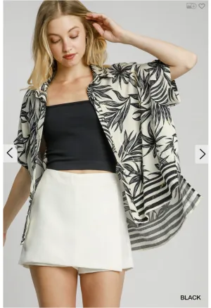 Tropical Print Button Down Top
