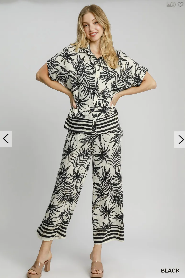 Tropical Print Button Down Top