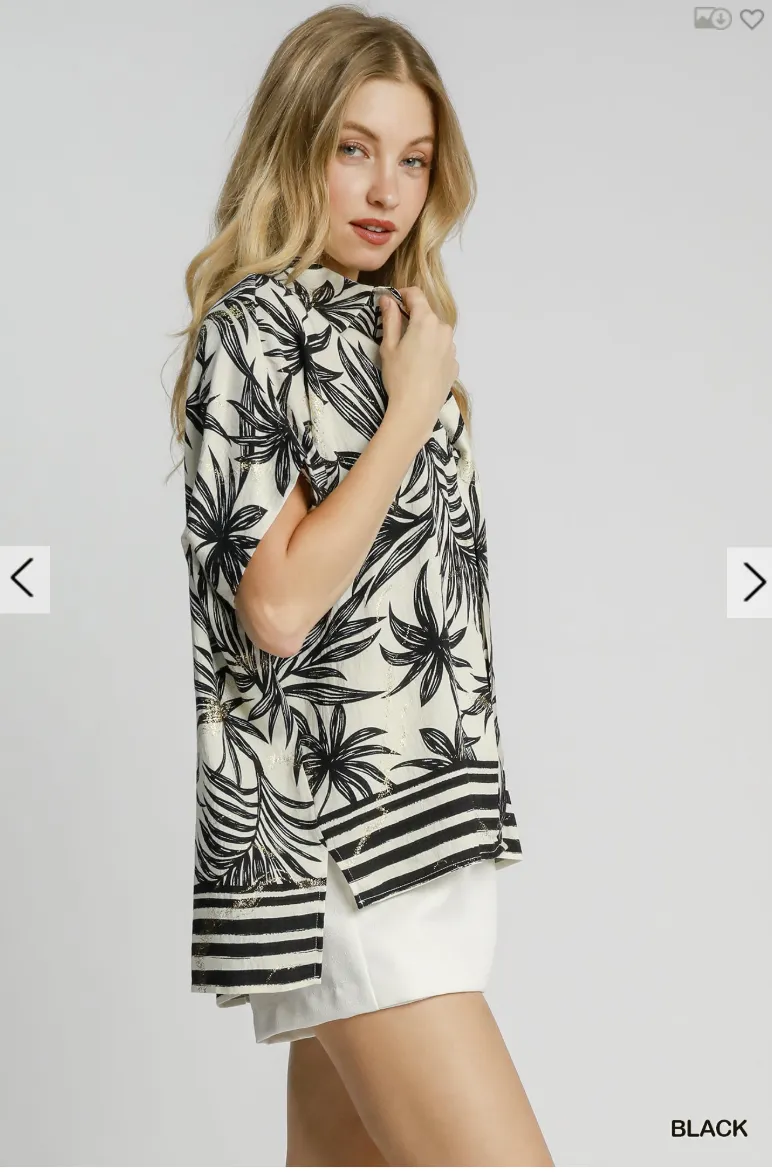 Tropical Print Button Down Top