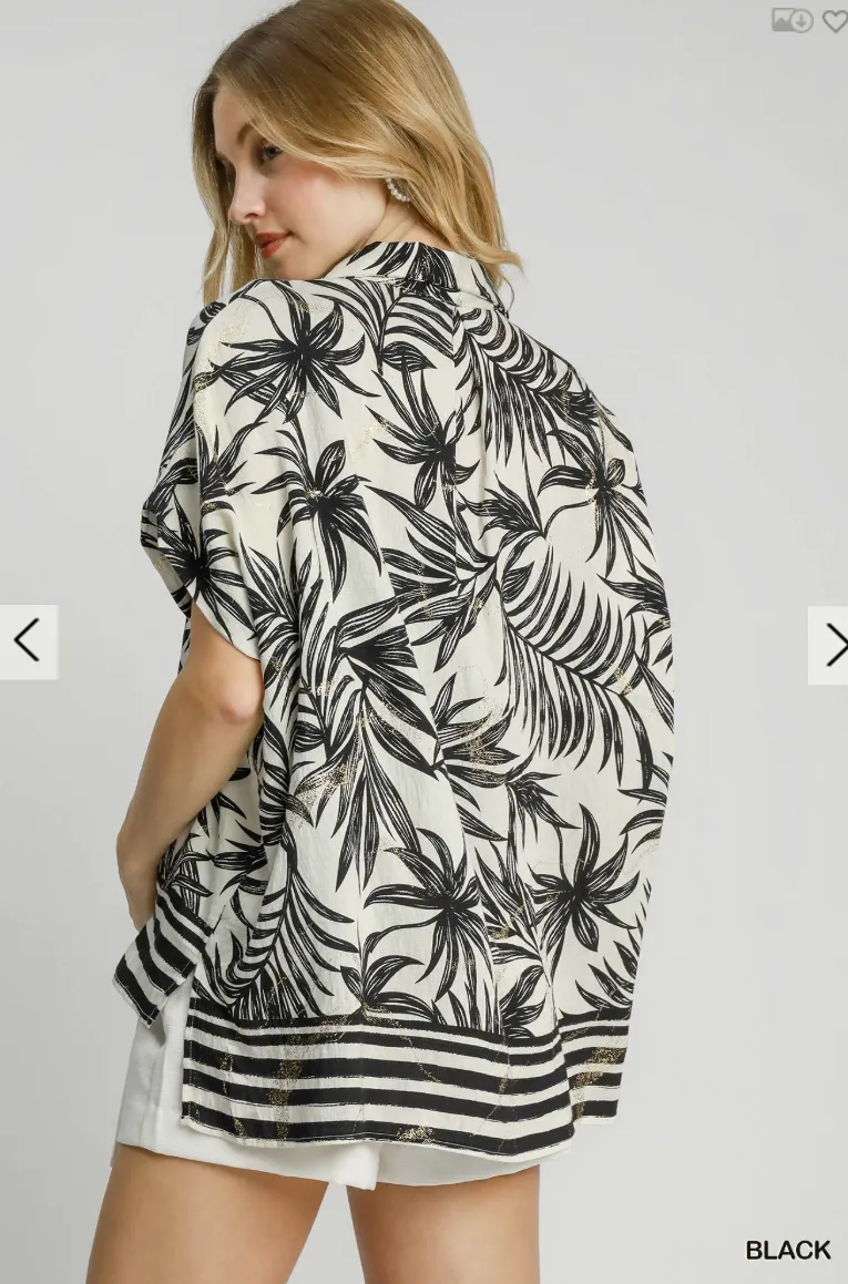 Tropical Print Button Down Top