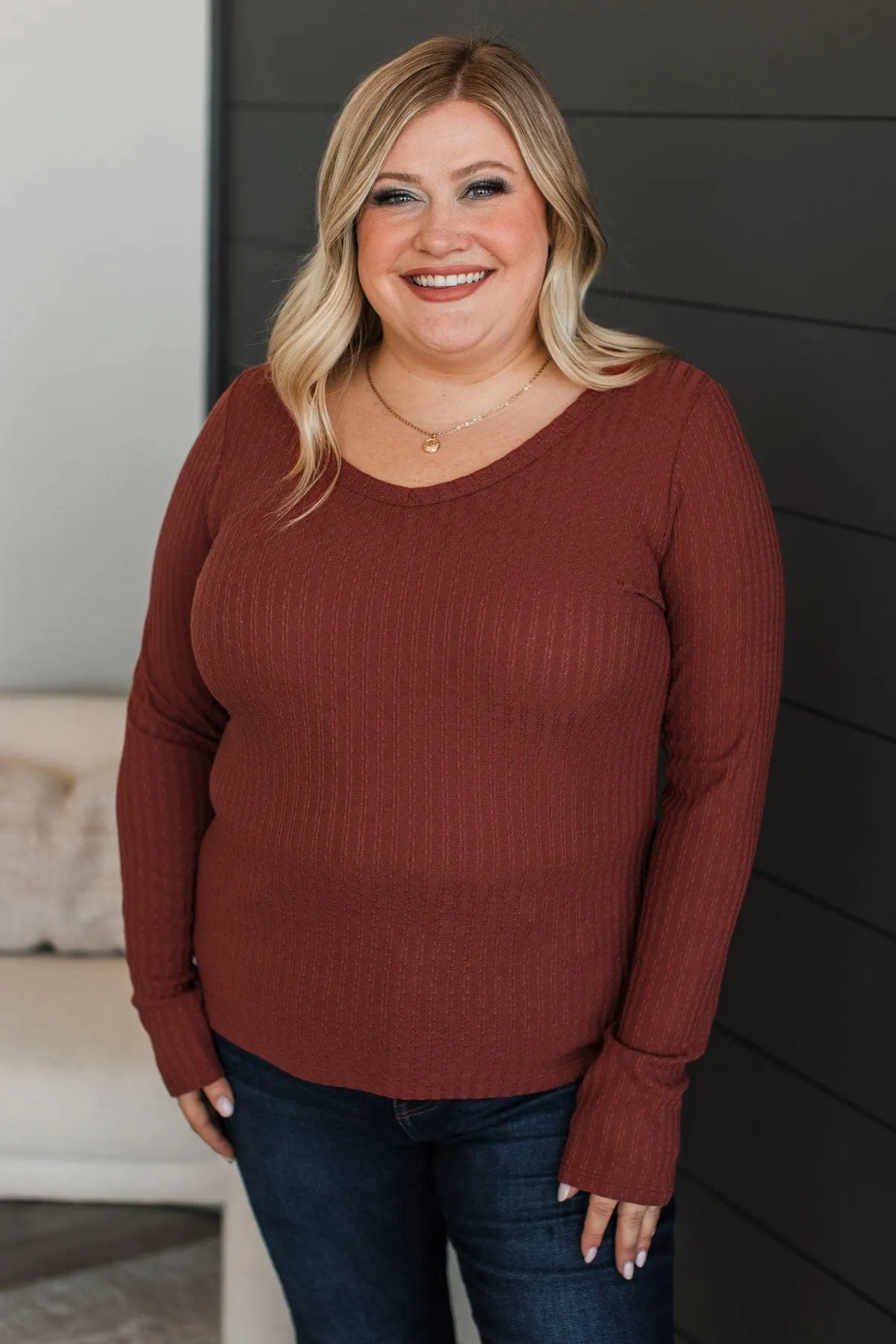 Truly Delightful Long Sleeve Top- Brick